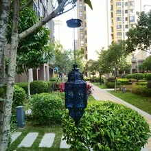 1 Unit Moroccan-Inspired Solar Lantern – Hollow Iron Hexagonal Outdoor Hanging Light, Carnation/Rose/Daffodil Projections For Landscape - 藍色 - 查看 4