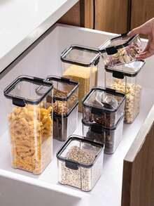 1 Stück quadratischer Lebensmittelbehälter, luftdichte Lebensmittelbehälter mit Deckel, verschiedene Getreidespeicherbox, transparenter versiegelter Plastikbehälter, Kühlschrankfrischhaltekasten, verschlossenes Glas, stapelbare Lebensmittelbehälter, luftdichte Lebensmittelbehälter, Haushaltsspeicherglas - Verschiedenfarbig - Übersicht 1