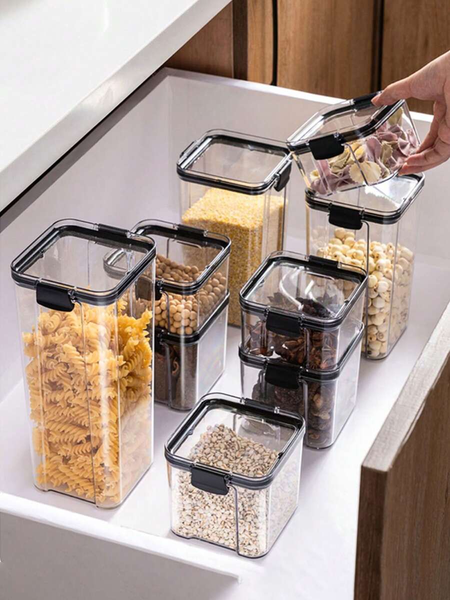 1 Stück quadratischer Lebensmittelbehälter, luftdichte Lebensmittelbehälter mit Deckel, verschiedene Getreidespeicherbox, transparenter versiegelter Plastikbehälter, Kühlschrankfrischhaltekasten, verschlossenes Glas, stapelbare Lebensmittelbehälter, luftdichte Lebensmittelbehälter, Haushaltsspeicherglas - Verschiedenfarbig - Übersicht 1