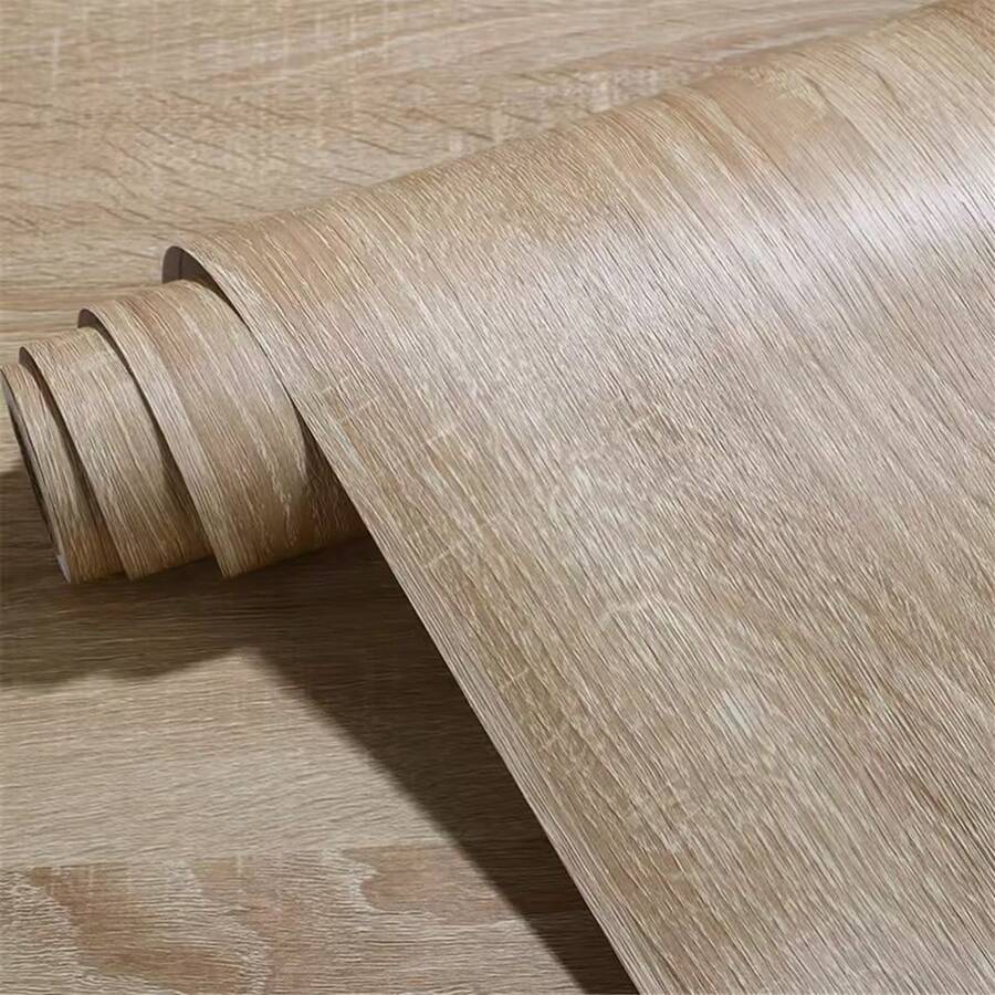 Guangdong Pu Wood Grain PVC Wood Grain Wallpaper Self-Adhesive Waterproof Furniture Renovation Sticker Kitchen Wardrobe Dining Table Suitable For Retro Natural Adhesive Free Film