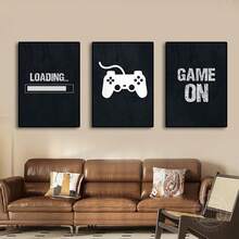 3 Stück Wandkunst Poster Moderne Spiel Wandkunst, Schwarz-Weiß Spiel Drucke, Geschenk für Kinder, Leinwandbilder, Dekoration für Gaming Zimmer junger Menschen