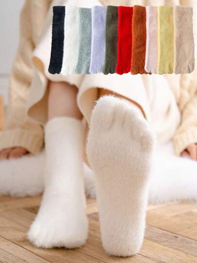 1 par de calcetines térmicos gruesos forrados para mujer, para otoño/invierno. Calcetines de terciopelo coral cálidos hasta la pantorrilla para uso en interiores/hogar, calcetines acogedores