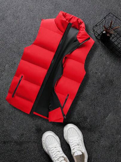 Warme gepolsterte Weste für Herren, lässige ärmelloser Jacke in Loose Fit, Herbst