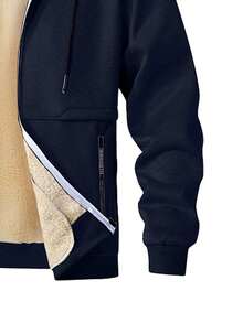 秋冬新款羊羔绒保暖连帽开衫外套 - 藏蓝色 - 查看 6