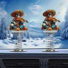 1/2 Stücke, Acryl Violine Schädel Feder Ornament, mexikanischer Blumenmuster Stil, geeignet für Auto Armaturenbrett, Fahrrad und Heim Tisch Dekoration, einzigartiges Geschenk für Musik- und Tag der Toten Enthusiasten, Feiertags Dekoration, 2D