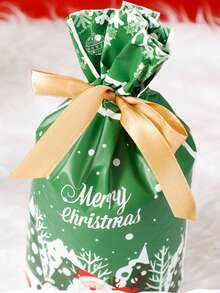 25 pièces Sacs cadeaux de fête de Noël, sacs à friandises de Noël, sacs cadeaux en plastique avec cordon coulissant, sacs à friandises de Joyeux Noël, pour fournitures d'emballage cadeaux de fête de Noël (9*6 pouces)