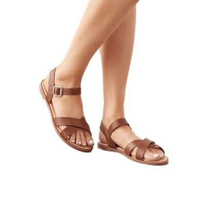 Dorothy Perkins Womens/Ladies Florence Crossover Side Strap Flat Sandals (Tan) - 100% Mixed - (DP2052)
