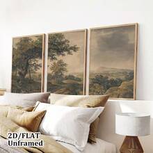 Bộ 3 bức tranh trang trí phong cảnh đồng quê nông thôn cổ điển, áp phích vải canvas phong cảnh cây cối thiên nhiên cổ điển, trang trí nhà lãng mạn mềm mại cổ điển, trang trí phòng, trang trí nghệ thuật phòng khách, trang trí nghệ thuật tường nhà hiện đại, quà tặng lý tưởng cho gia đình, sáng tạo, phù hợp cho phòng khách, phòng làm việc, phòng ngủ, hành lang, tranh trang trí nghệ thuật - Màu xanh Ô liu - Xem 4