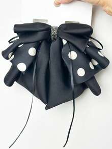 1pc Black & White Polka Dot Bow Ribbon Claw Clip, Fashionable Versatile Elegant Hair Accessory Suitable For Daily Wear, Casual, Party, Commute, Vacation, Washing Face, Makeup, Outfit Matching Winter Hair Clutch Elegant Hair Clips
