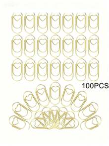 100pcs/50pcs/20pcs Mini Heart-Shaped Golden Paper Clips, Creative Metal Office Supplies Suitable For Study, Office, Home