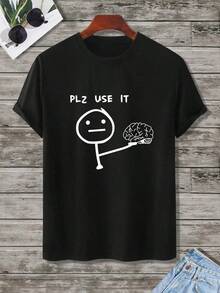 Camiseta gráfica de dibujos animados y eslogan Manfinity Homme Herren - Negro - Ver 1