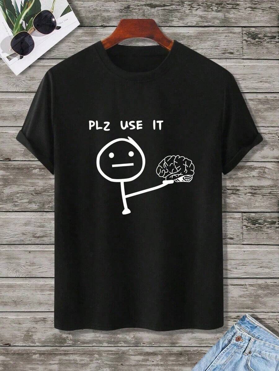 Camiseta gráfica de dibujos animados y eslogan Manfinity Homme Herren - Negro - Ver 1