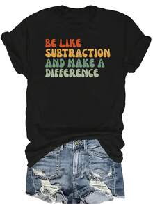 [Camiseta de moda casual] Camiseta de mujer suave y cómoda - Arte motivacional de diferencia de sustracción, manga corta, cuello redondo, casual, regalo perfecto para la abuela y la mamá, uso casual en primavera y verano - Negro - Ver 1