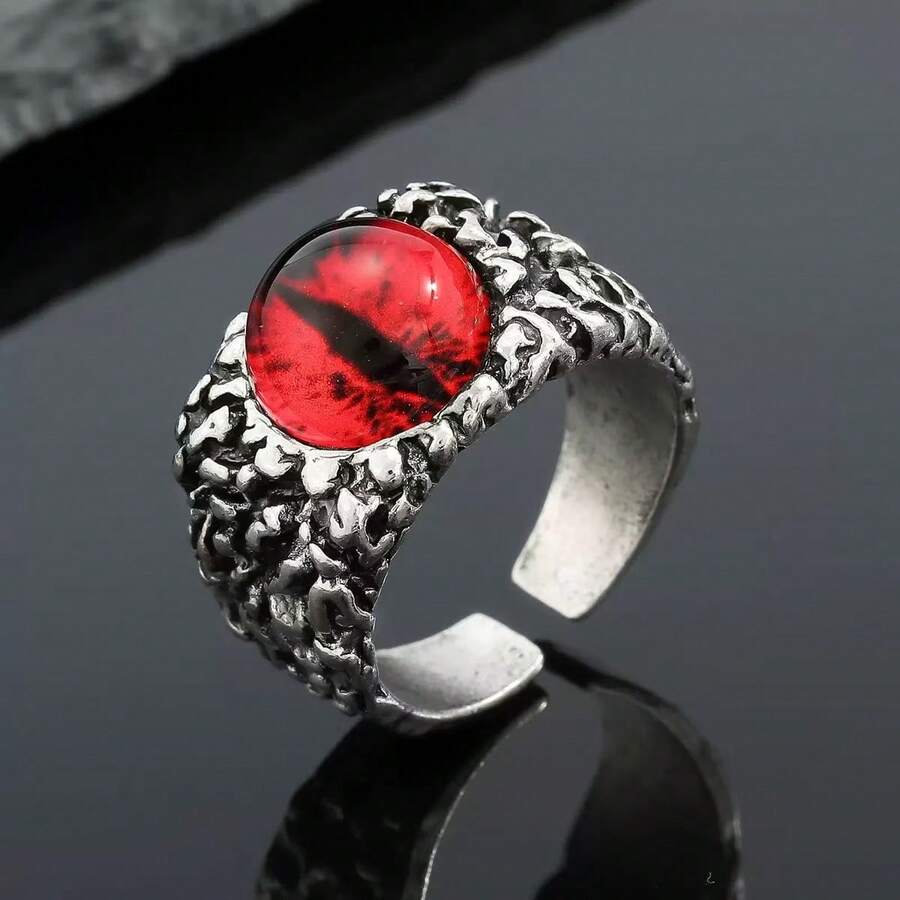 1 pieza Anillo abierto personalizado con ojo de diablo retro - Plata antigua - Ver 1