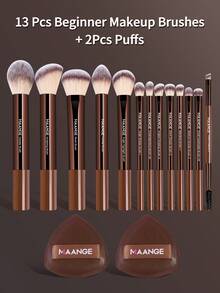 MAANGE 13/14/15/17pcs Soft To Touch Portable Travel Makeup Brush Set Foundation Brush Powder Brush Blush Brush Concealer Brush Contour Brush Nose Contour Brush Highlighter Brush Eyeshadow Brush Eyebrow Brush Eyeliner Brush Face Brush Detail Brush With Storage Bag Professional Effective Application Cosmetic Brush At Home Or On-The-Go For Liquid, Cream, And Powder - Buffing, Blending, And Face Brush Gift For Women & Girl - Coffee Brown - View 4
