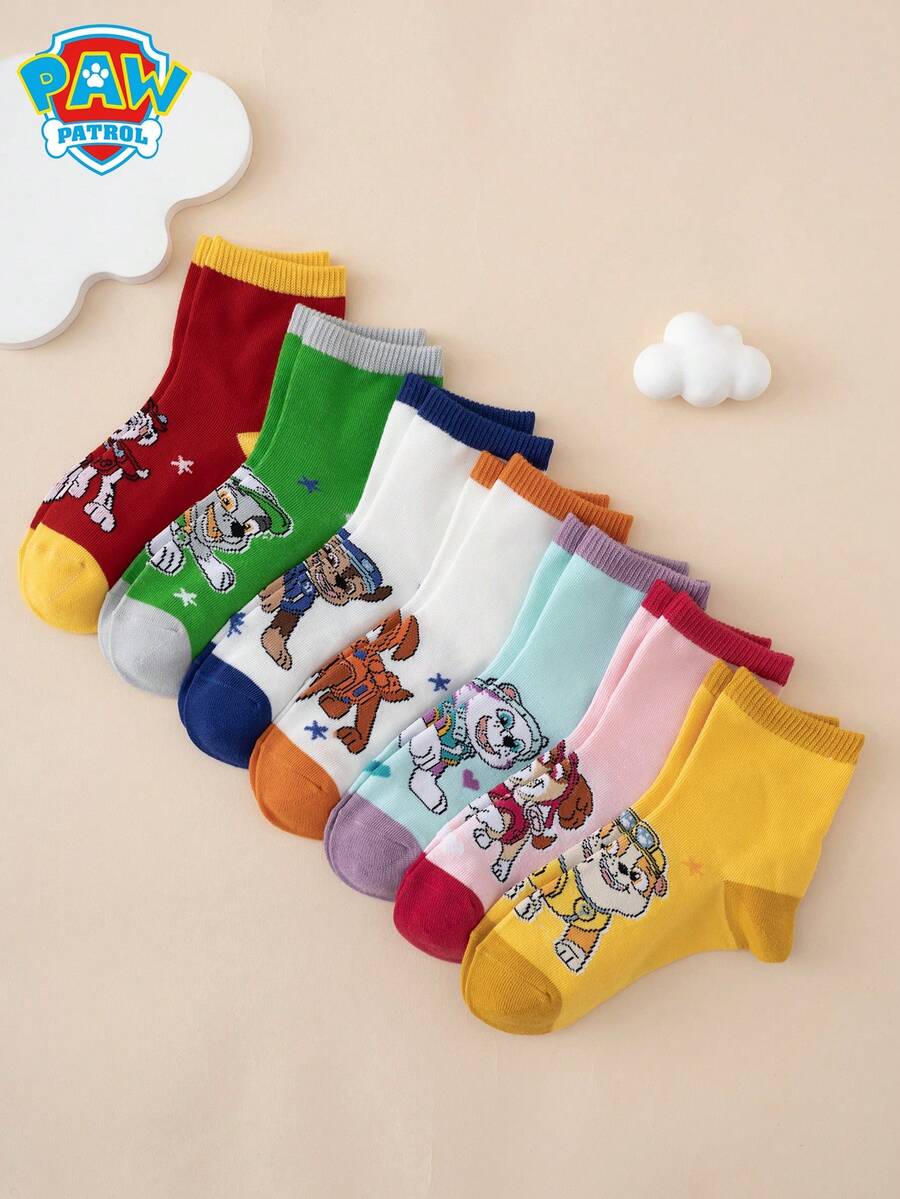 Paw Patrol 7 双可爱卡通汪汪队立大功系列袜子，彩色提花图案踝袜，运动袜，适合所有季节，欧美尺码，舒适透气，耐用，色彩丰富，适合日常穿着，优质面料，不闷热 - 彩色 - 查看 1