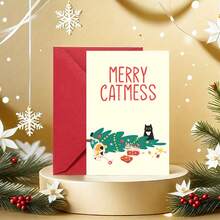 1pc Elegant Christmas Greeting Cards With Adorable Cat & Tree Design - Festive Holiday Party Invitations, Thank You Notes, And Blessing Cards For Friends, Includes Envelopes, Perfect For Christmas Gifts, Christmas Greeting Cards