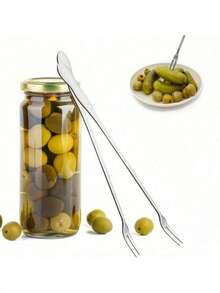2 piezas Tenedores de acero inoxidable para kimchi, tenedores para aceitunas, agarradores de kimchi, tenedores para latas de kimchi, tenedores para cócteles, tenedores de acero inoxidable para frutas, tenedores de mango largo, utensilios de cocina - Plateado - Ver 8