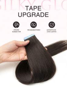 VADES 20 Tape-In Hair Extensions Made Of Real Human Hair, Silky Straight, Wavy, Multicolored, Color 1B, Natural Black, 30 Cm, 35 Cm, 50 Cm, 55 Cm, 60 Cm, Real Human Hair Extensions, Remy Hair, Straight, Invisible Tape, Self-Adhesive Hair Extensions - 1BNatural Black - View 3