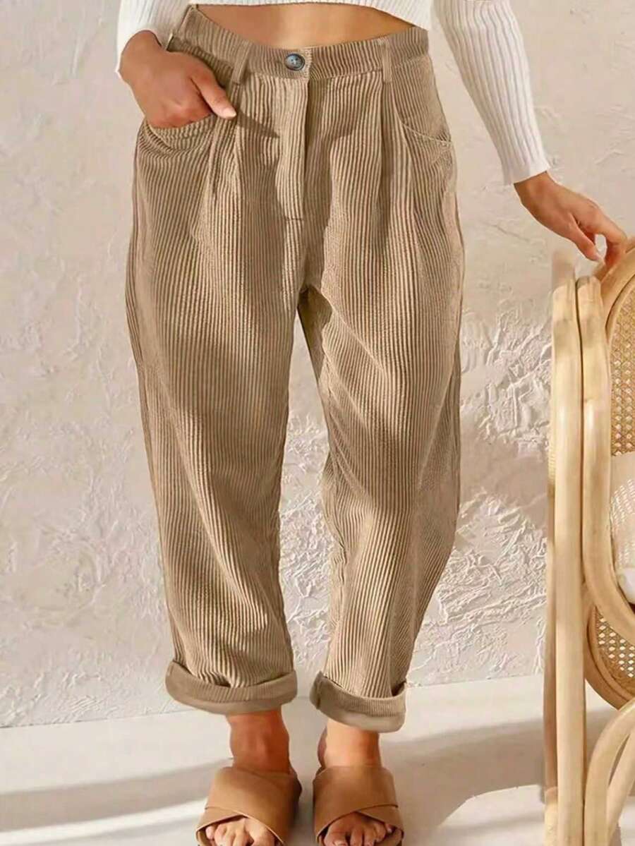 Solid Color Casual Pocket Button Zipper Homewear Spring - Brown - View 1