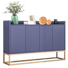 FCSQIU Mueble de cocina sin tiradores, 4 puertas, aparador con balda regulable y patas metálicas, 120 x 30 x 80 cm, para salón, cocina, color azul - Azul - Ver 8