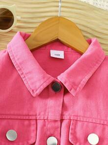 3 件套女童秋冬牛仔套装 - 破洞短款上衣、牛仔夹克、罗纹吊带背心牛仔裙，休闲百搭校园风格 - 玫紅色 - 查看 6