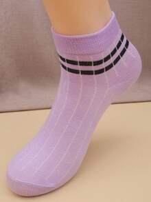 6 Pairs Women's Striped Short Socks, Fashionable & Versatile Daily Wear, Minimalist & Casual, Moisture-Wicking, Suitable For All Seasons And Occasions - Multicolor - View 4