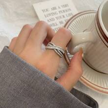 1 件简约独特设计锆石戒指，时尚开口戒指，适合女士 - 銀色 - 查看 2