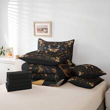 Feelyou 7pcs Death Moth Comforter Set,Boho Butterfly Bedding Set,Include 1 Comforter+1 Flat Sheet+1 Fitted Sheet+2 Pillowcases+2 Pillowsham,For Twin,Full,King,Queen Bed Sizes,Bed In A Bag,Super Soft And Breathable,Easy Care All Seasons,Bed       In A Bag,Wonderful Room Decor,Holiday Gift - 黑色 - 查看 6