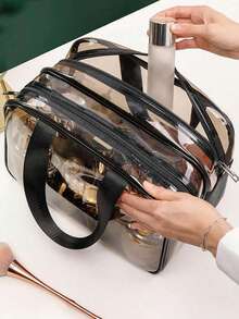 Storage Bag Makeup Travel Bag Make Up Brush Bag Toiletry Bag Transparent Makeup Bag Made Of PVC Material, Hand-Held Toiletry Bag, Cosmetic Storage Bag, Beach Bag, Essential For Traveling Makeup Travel Toiletry Organizer Clear Essentials Gifts Storage Zipper Accessories Nail