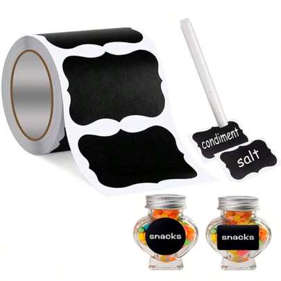 1/3 Roll (120 Labels Per Roll) Chalkboard Glass Jar Labels, Reusable Waterproof Black Labels, Wavy Labels, Suitable For Kitchen And Pantry Organization, Great For Containers, Jars, Spices And Food Storage