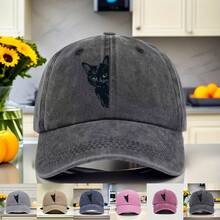 Black Animal Kitten Print Golf Hat - Unisex Vintage Washed Distressed Baseball Cap, Adjustable Quilted Outdoor Hiking Fishing Dad Hat - 海軍藍 - 查看 1