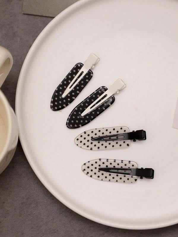 4pcs Elegant Black + White Polka Dot Acetate Hair Clips - Cute Oval Duck Clip Barrettes Set For Women & Girls, Seamless Side Bangs Hairpins, Suitable For Fashionable Buns And Bangs, Perfect For Daily Wear,Gifts,Travel,Gifts For Women,Hair Stuff,Stocking Stuffers