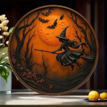 1 pièce Panneau acrylique gothique de sorcière d'Halloween avec chat noir, fantôme et citrouille Jack-O'-Lantern. Décoration murale intérieure et extérieure imperméable pour la maison, le bureau, les fêtes d'Halloween, la décoration de jardin, les faveurs de fête