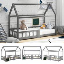 Children's House Bed With Chimney Fall Protection Sturdy Lattice, Pine Wood House Bed For Children 90 X 200 Cm Without Mattress White - Gray + Solid Wood + 90cm*200cm - View 8