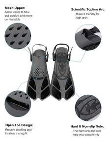 Aletas de natación con talón abierto y correa ajustable, aletas de natación portátiles y cortas adecuadas para esnórquel, buceo y natación, para adultos hombres y mujeres - Multicolor - Ver 4
