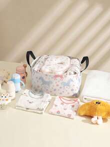 1pc Cartoon Pony Print Open Storage Box, Multifunctional Storage Basket With Handle, Holiday Gift, Mother's/Father's Day Gift, Baby Supplies Storage, Diaper Storage, Daily Organizer For Living Room, Bathroom, Kitchen, Foldable Clothes Storage, Cute & Lightweight, Suitable For Home, Kids, Nursery