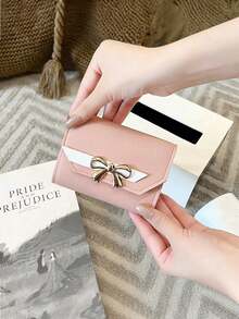 Fashion Short Wallet Hit Color Women Bowknot Hasp Purse Multiple Card Slots Front Pocket Wallets Bowknot Decor Short Wallet Cute Foldable Credit Card Holder Clutch Coin Purse With Multi Card Slots For Women Wallet Mini Wallet Purse Wallet Wristlet Wallet Coin Wallet