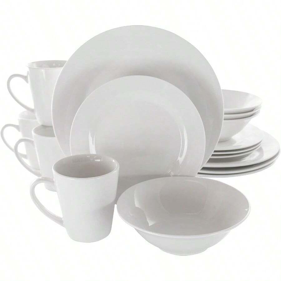 Hayes 16 Piece Square Porcelain Dinnerware Set In White - White - Round 1 - View 1