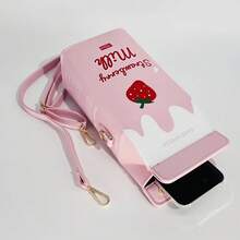 1Pc Women's Strawberry Milk Bag - Fashion Square Crossbody Purse With Adjustable Strap For Daily Use - 粉色 - 查看 5