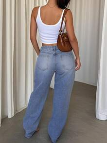 Quần jeans ống rộng dáng suông màu xanh dương cổ điển cỡ lớn, phong cách thường ngày đa năng, phù hợp cho mùa xuân/hè, kiểu dáng ống đứng, thích hợp cho kỳ nghỉ, lễ hội, phong cách denim và nhiều dịp khác nhau, lựa chọn lý tưởng cho những buổi đi chơi thường ngày. - Rửa tối - Xem 4