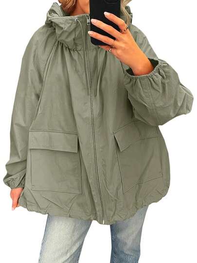  Fisoew Waterproof Raincoat Women Lightweight | Oversized Hooded Windbreaker Jacket With Pockets | Outdoor Travel Trench Coat | Fall Clothes