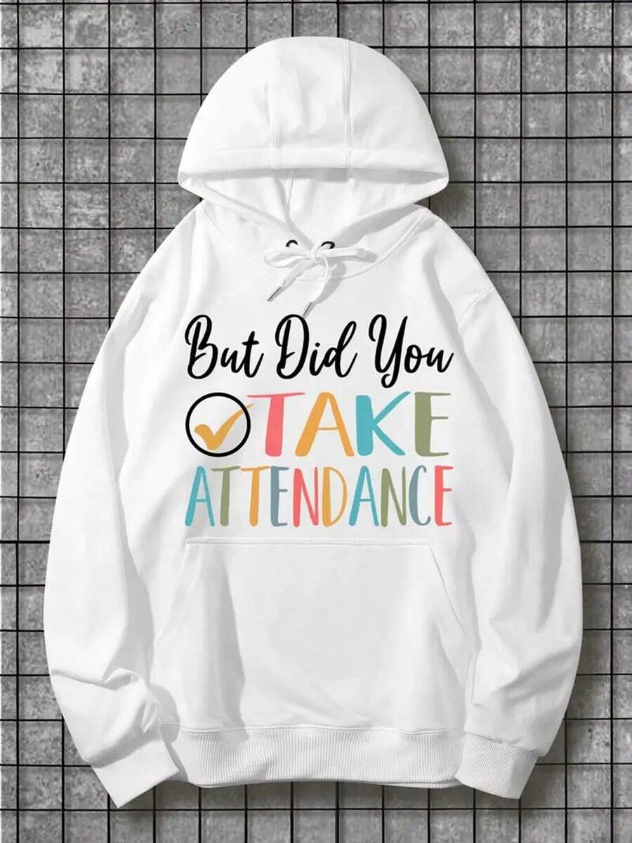 But Did You Take Attendance Cotton Hoodie - Long Sleeve, Knit Fabric, Relaxed Fit, Full Size, Fashionable Graphic Print, Perfect For Casual Outings And Daily Wear,Fall Hoodies,Men's Fall Clothes,Street Wear,Halloween,Mens Hoodies,Y2k Clothes,Jesus Hoodie,Thanksgiving Day,Nightmare Before Christmas,Christmas - White - View 1