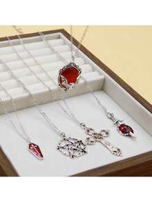 5pcs Y2K Vintage Gothic Punk Baddie Accessories, Including Choker Necklace, Bat Gemstone Necklace, Cross Coffin Arrow Heart Necklace Pendants, Suitable For Holidays, Parties, Gatherings, Gifts