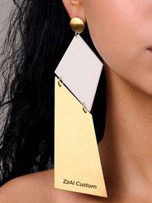 [ZzAi Custom]1 Pair Oversized Earrings, Personalized Earrings, Chunky Earrings, Geometric Jewelry, Square Earrings, Gift For Her, White Gold Plated African Style Earrings, Customizable Reverse Design Jewelry, Personalized Name Custom Earrings, Fashion - Style 2 - View 2