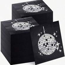 20张/50张/100张黑色银色迪斯科派对鸡尾酒餐巾纸，一次性，70年代80年代90年代派对用品，鸡尾酒餐巾纸，派对餐巾纸，纸巾，适用于订婚、生日、毕业典礼、新娘送礼会、圣诞节、新年派对装饰（款式随机） - 黑色 - 查看 1