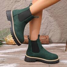 Nouvelles bottes de cheville à talon épais pour femmes, bout rond, pour l'automne/l'hiver - Militaire verte - Voir 5