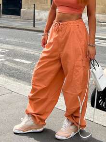 GILIPUR Pantaloni casual a vita alta in tinta unita, stile Y2K, con laccio in vita, adatti per tutte le stagioni, stile semplice e dritto, stile streetwear, vintage, ideali per uscite, regali di Capodanno, San Valentino e vacanze. Appaiono raffinati ma rilassati, ideali per banchetti eleganti, cene informali e serate di concerti. - Arancione - Visualizzare 2