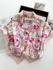 1 Piece Handkerchief Style Plain Scarf Women's Colorful Graffiti Print Small Shawl Scarf Panama Scarf Headscarf Hijab Scarf 70x 70cm Square Headband, Suitable For Daily And Casual Vacation, Holiday Gift - 粉紅色2# - 查看 6