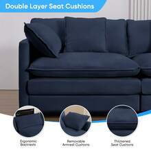 Puremind Modern 77'' L-Shaped Modular Deep Seat Sofa, Modern Chenille 3-Seat Cloud Sofa With Ottoman And Thickened Cushion,Short Sofa For Living Room - 藏蓝色 - 查看 6